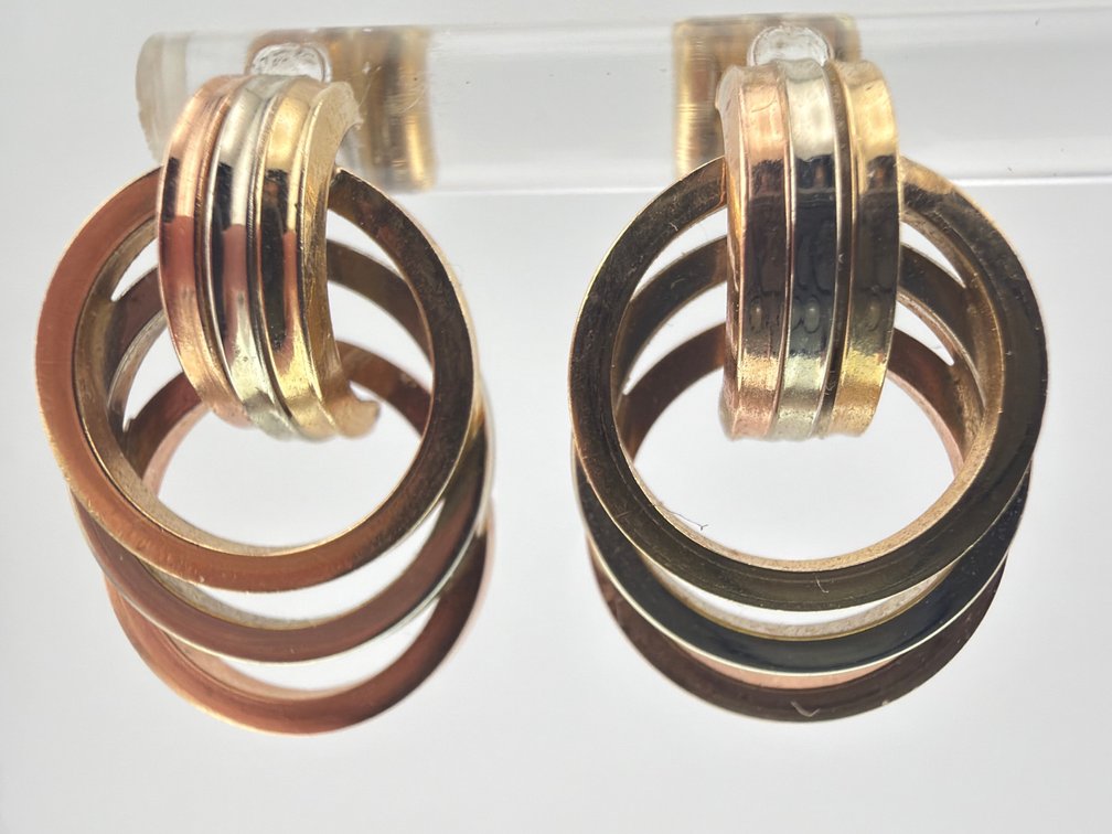 10-14kt tri color triple hoop earrings