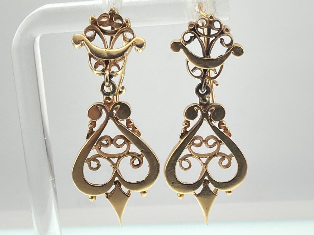14kt dangle fleur de lis earrings
