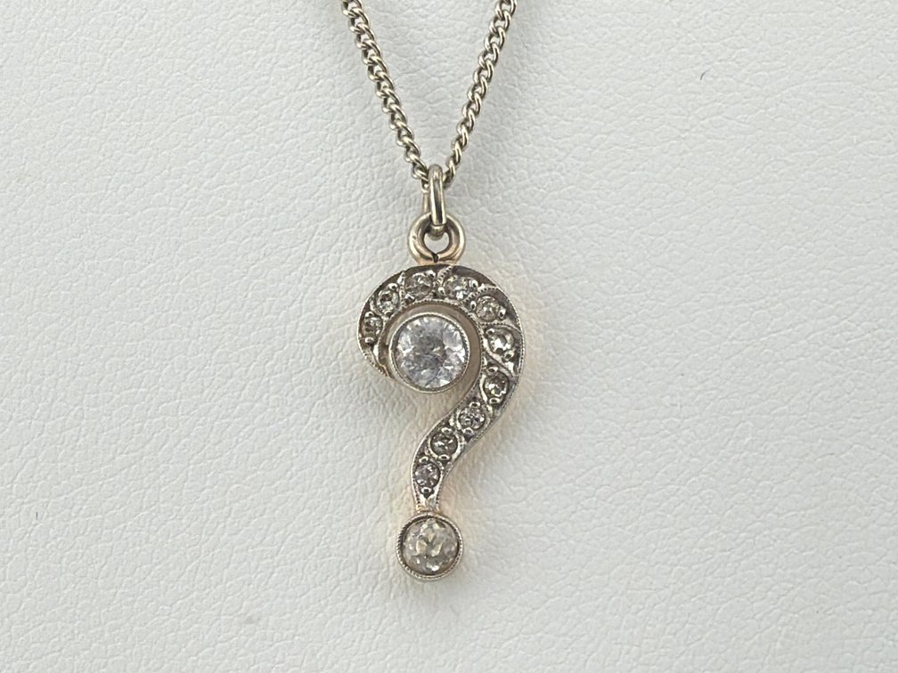14kt, sterling diamond question mark necklace