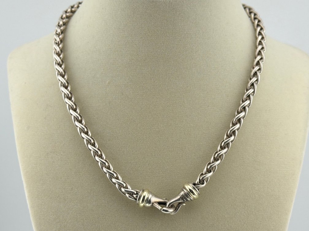 David Yurman sterling, 14kt wheat chain necklace