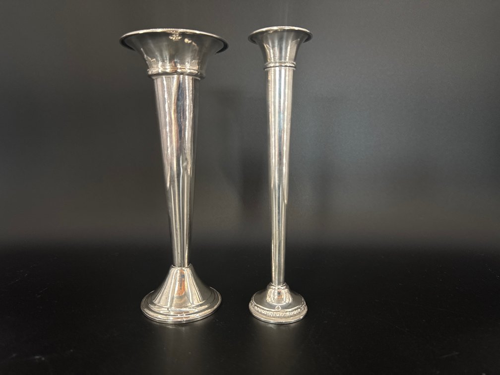 Two sterling silver weighted bud vases