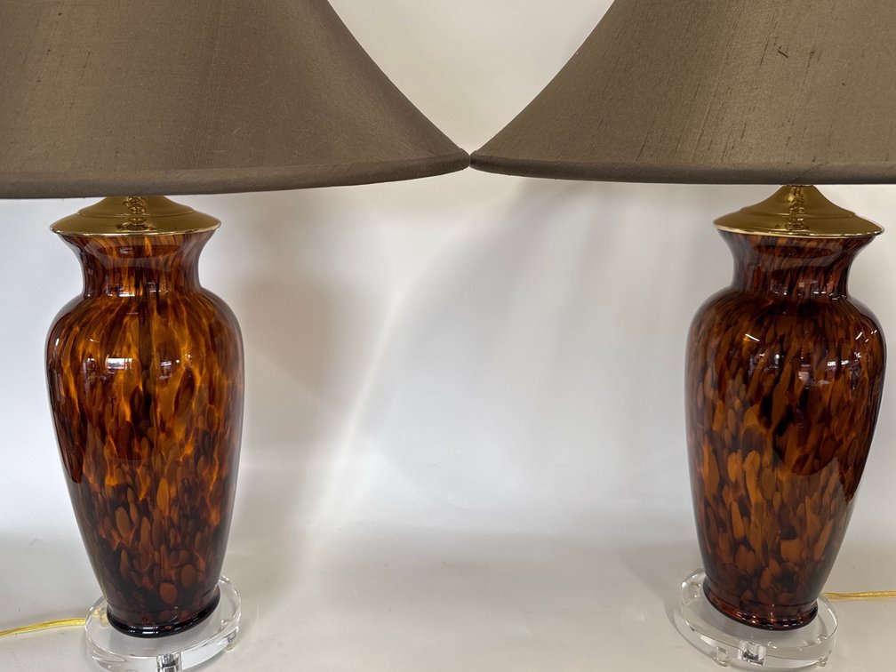Pair of Chelsea House tortoise glass lamps