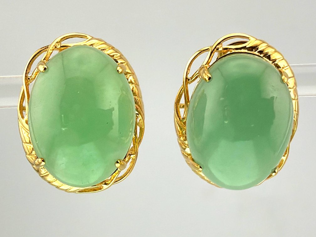 Striking pair of 14kt undyed jade earrings