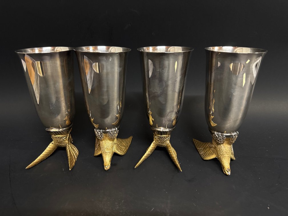 Four silver plate eagle goblets