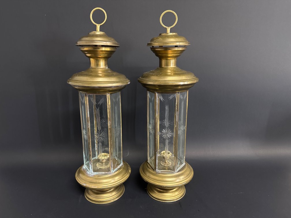 Pair of brass lanterns