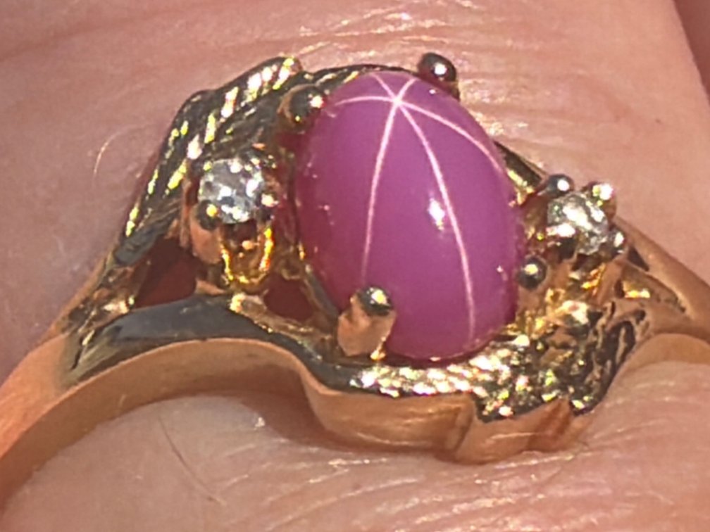 14kt star ruby, diamond ring