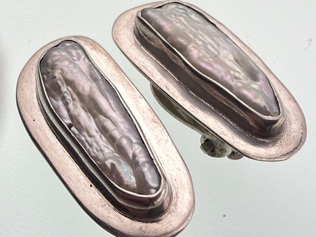 Charles Albert sterling, pearl clip earrings