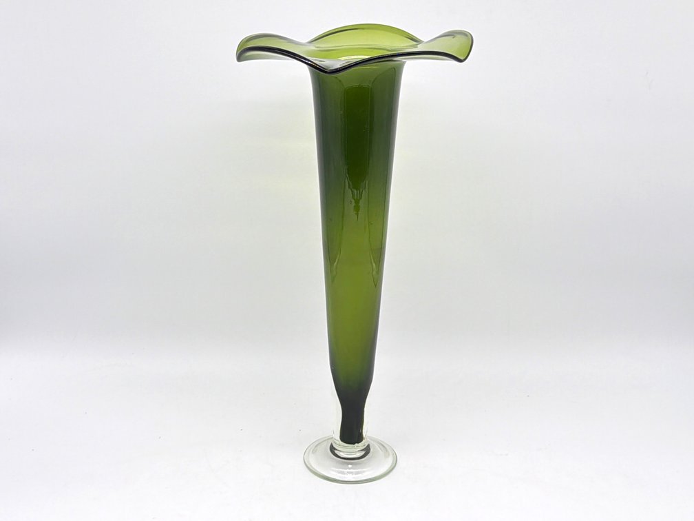 Tall green glass vase