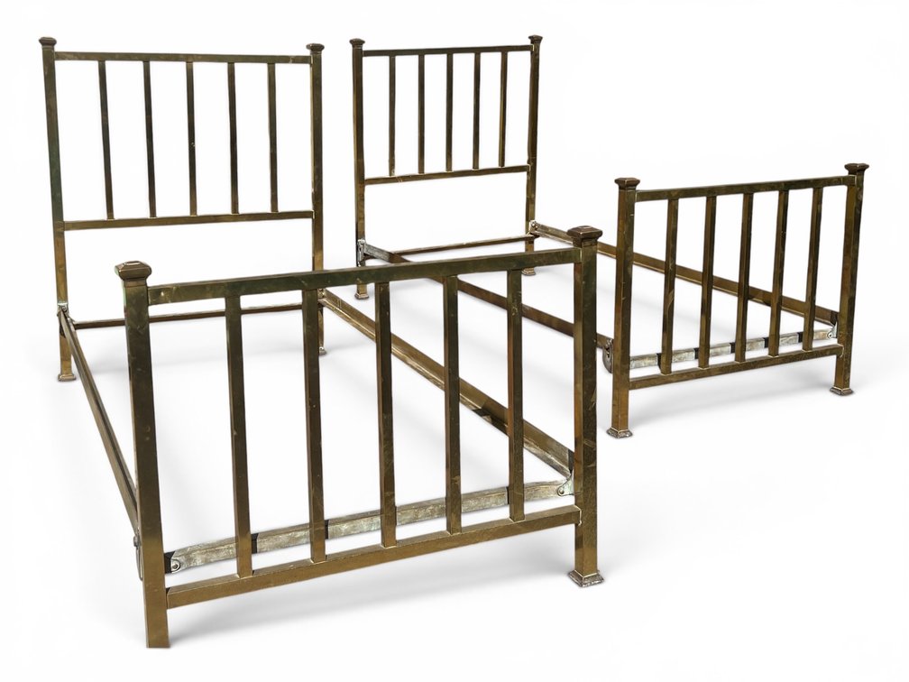 Pair of Hollywood Regency twin brass beds