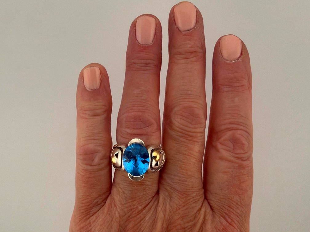Stunning John Atencio sterling, 18kt blue topaz ring