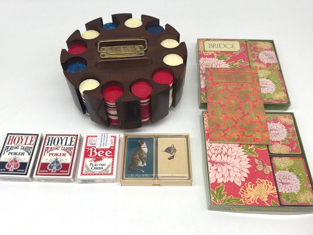 Vintage poker chip carousel and cards