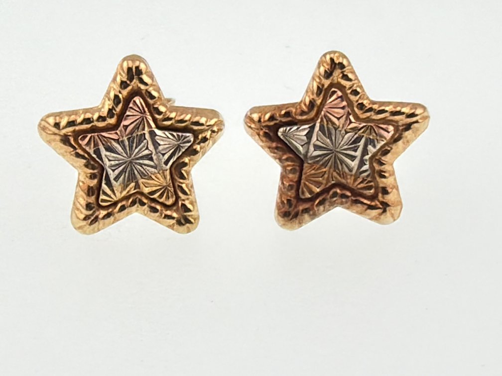 14kt tri-color gold star stud earrings