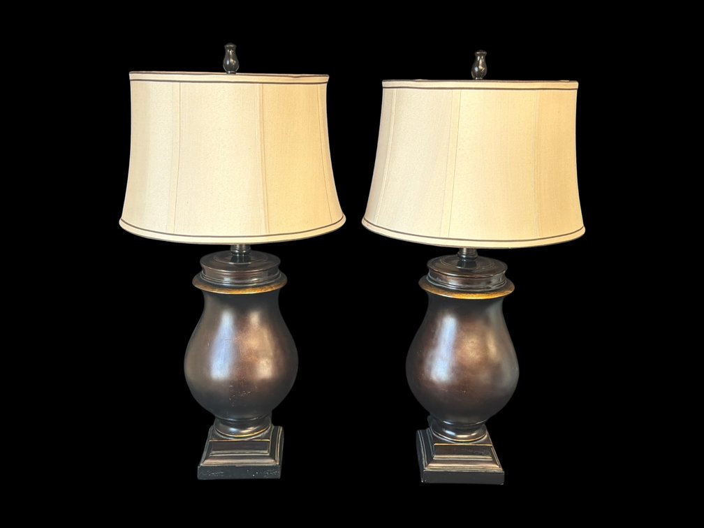 Pair of brown urn lamps