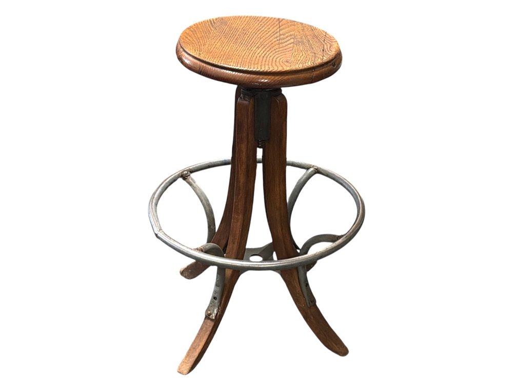 Antique charming oak swivel drafting stool