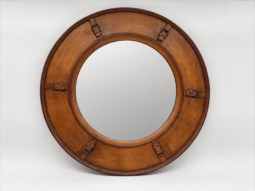 Leather look equestrian inspired porthole mirror