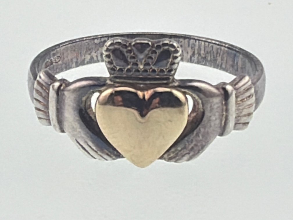 Sterling and 10kt Irish Claddagh ring