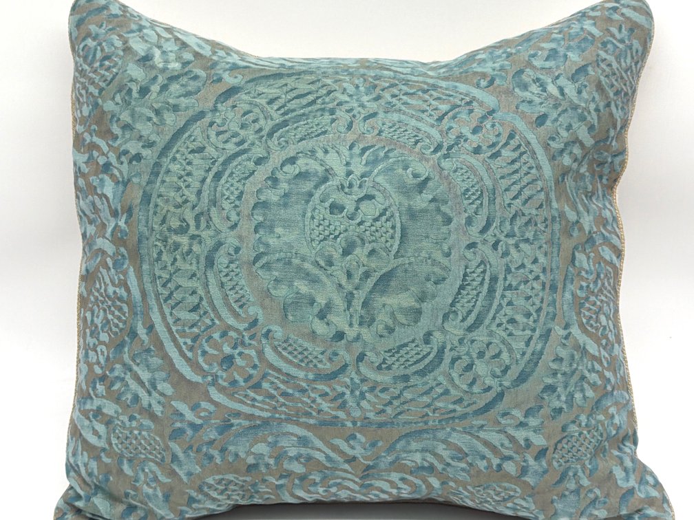 Fortuny "Orsini" pattern pillow in blue/green