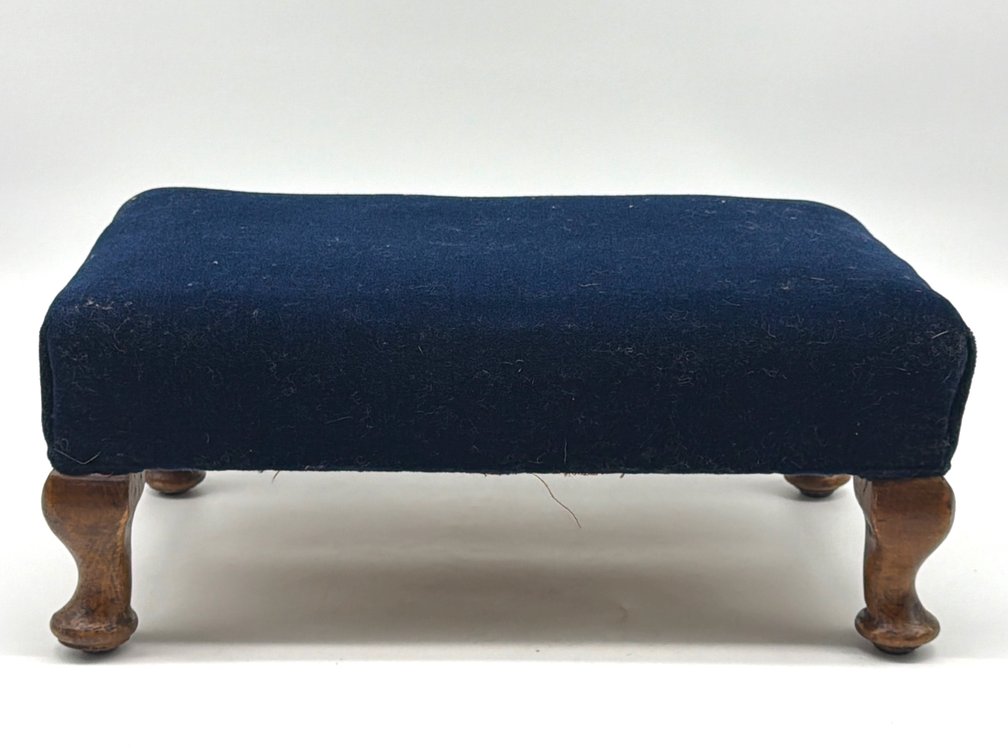 Vintage blue mohair footstool