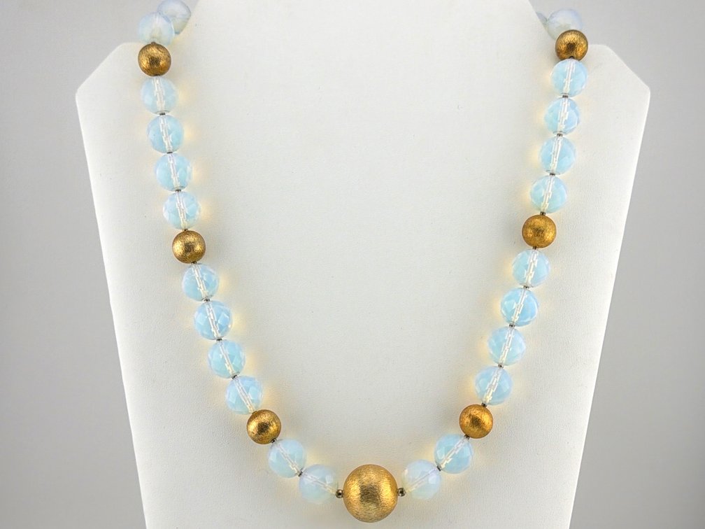 Sterling vermeil and opaline glass bead necklace