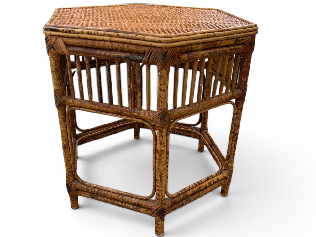 Caned top hexagonal rattan occasional table