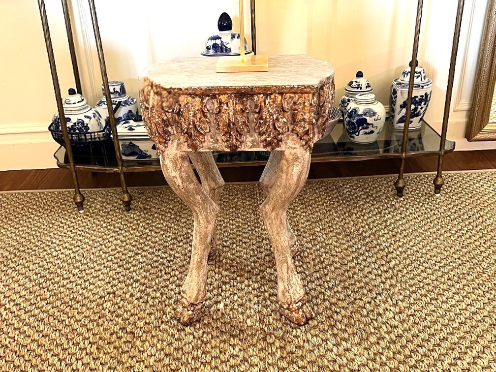 Decorative gilded hoof white-washed side table