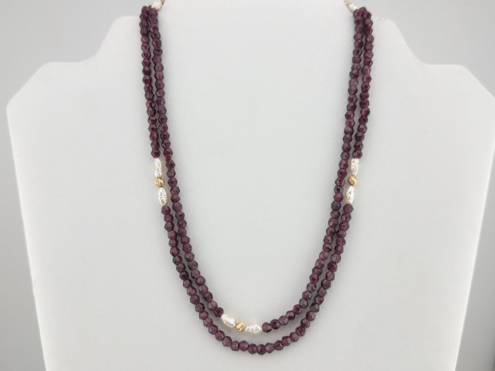 14kt garnet, freshwater pearl necklace