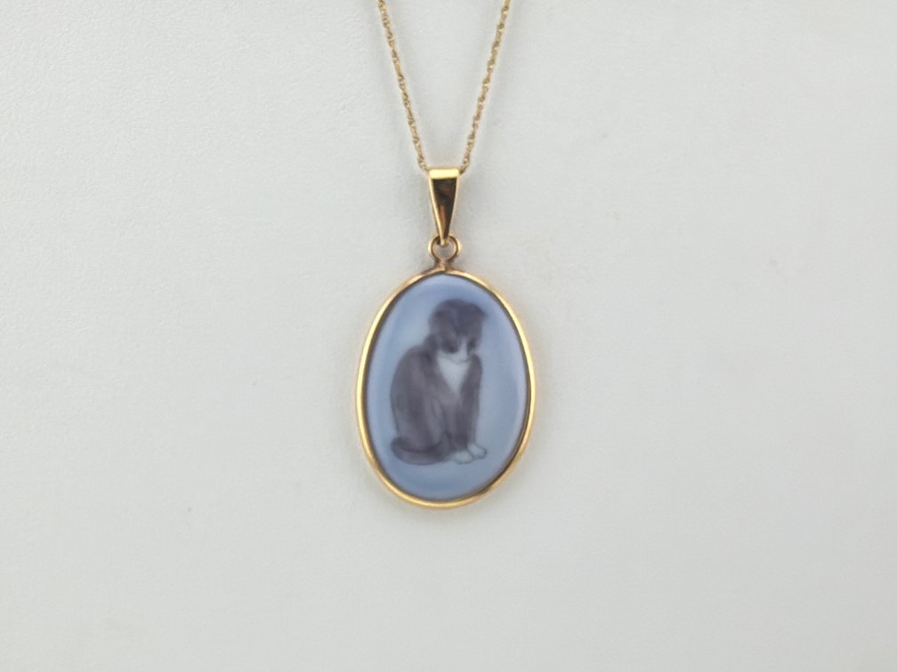 Bing and Grondahl porcelain pendant on gold filled chain