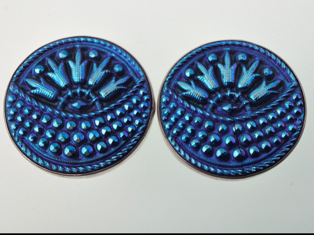 Sterling blue glass button earrings