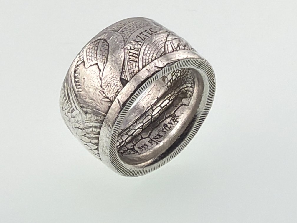Solid silver (999) heavy band with Aztec design