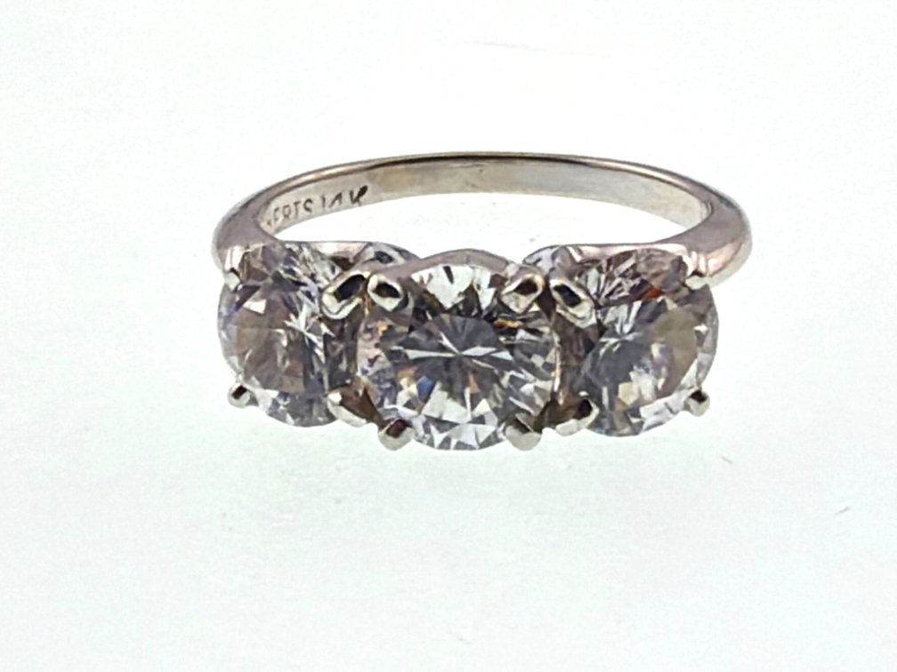 Three stone CZ and 14kt ladies dinner ring
