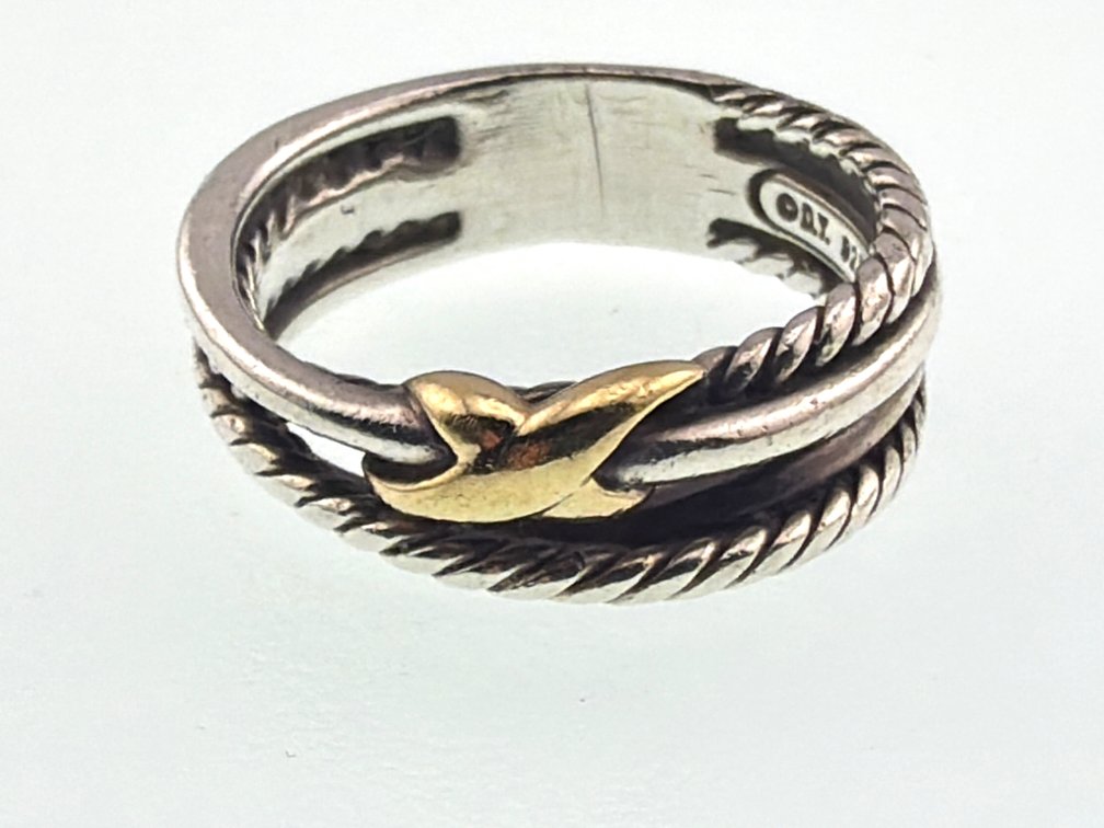 David Yurman sterling and 18kt X crossover band