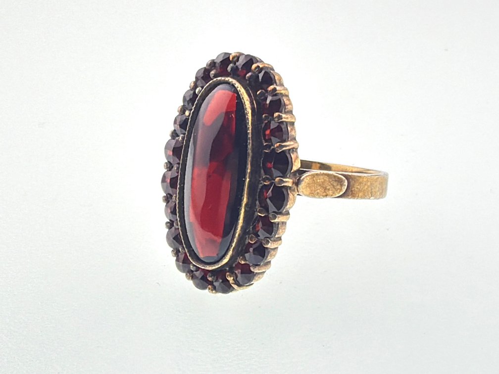 Antique 900 silver bohemian garnet elongated ring