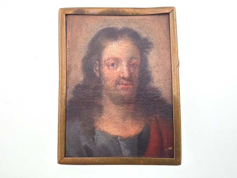 Italian school miniature religious oil portrait of Jesus Christ on paper