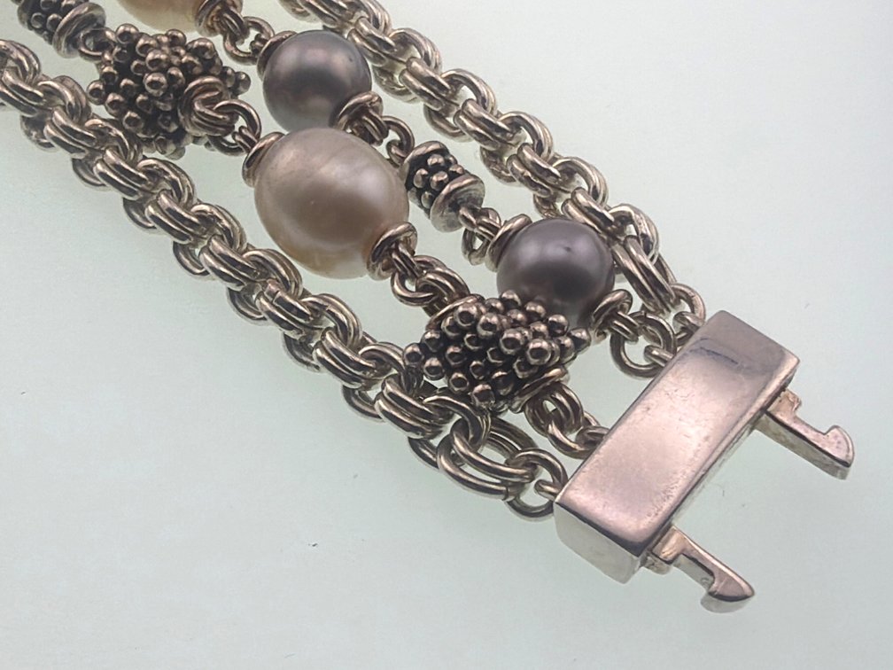 Sterling Michael Dawkins wide pearl bracelet