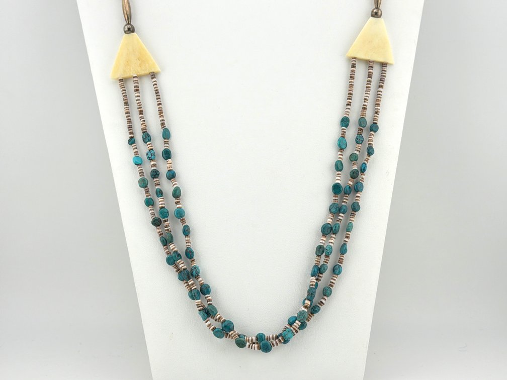 Native American Santo Domingo multi strand turquoise and sterling necklace