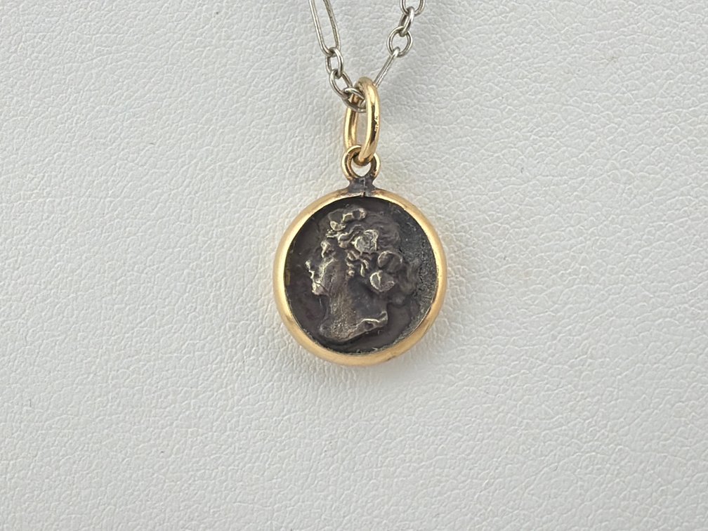 Sterling, 14kt gold and silver coin medallion pendant necklace