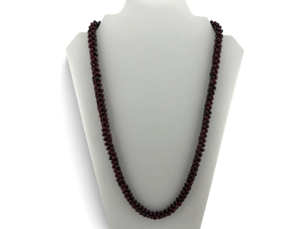 Antique natural garnet wrap around design necklace; 25"L