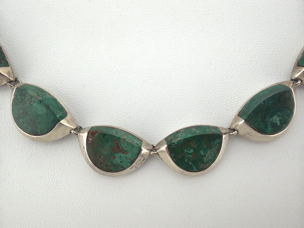 Vintage mid century Ledesma and natural stone necklace; 16"L