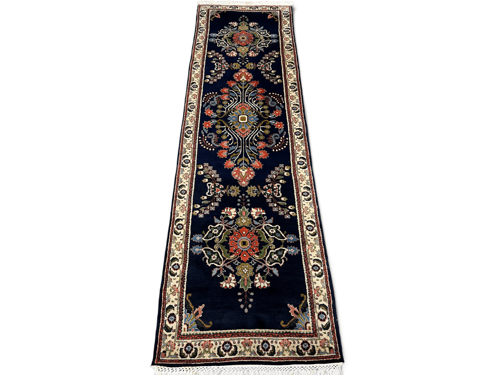 Navy wool Indian runner; 31" x 112"