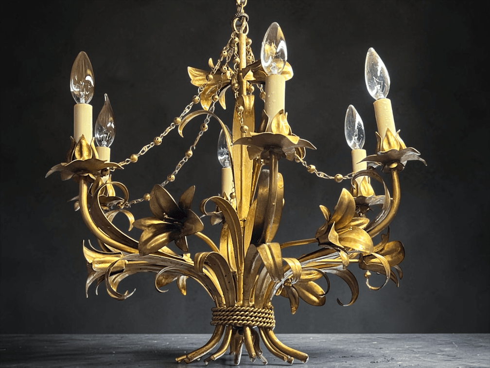Italian gilt metal 6 light chandelier