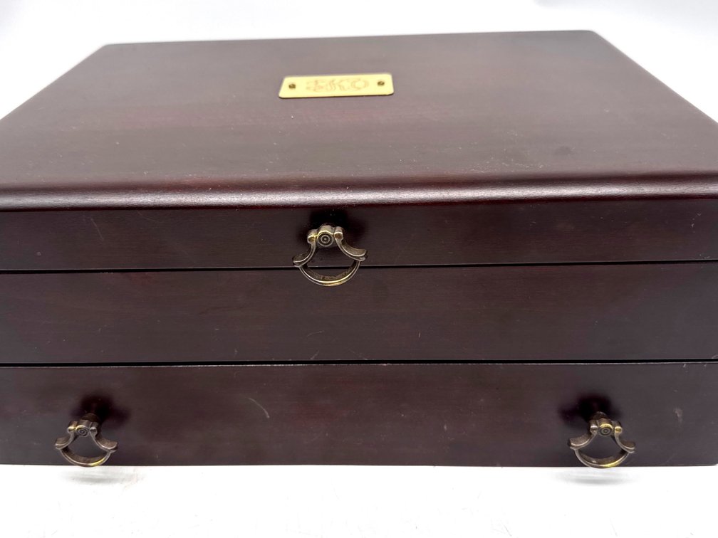 Nice silver box with monogrammed brass plaque