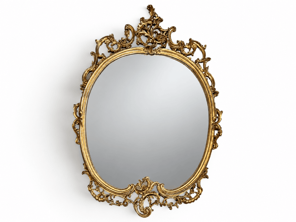 Highly ornate large French Rococo style antique gilded mirror