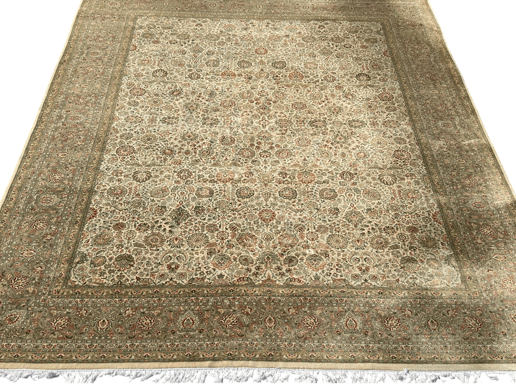 Large finely woven monochromatic Tabriz room size rug; 9’2 x 12’6