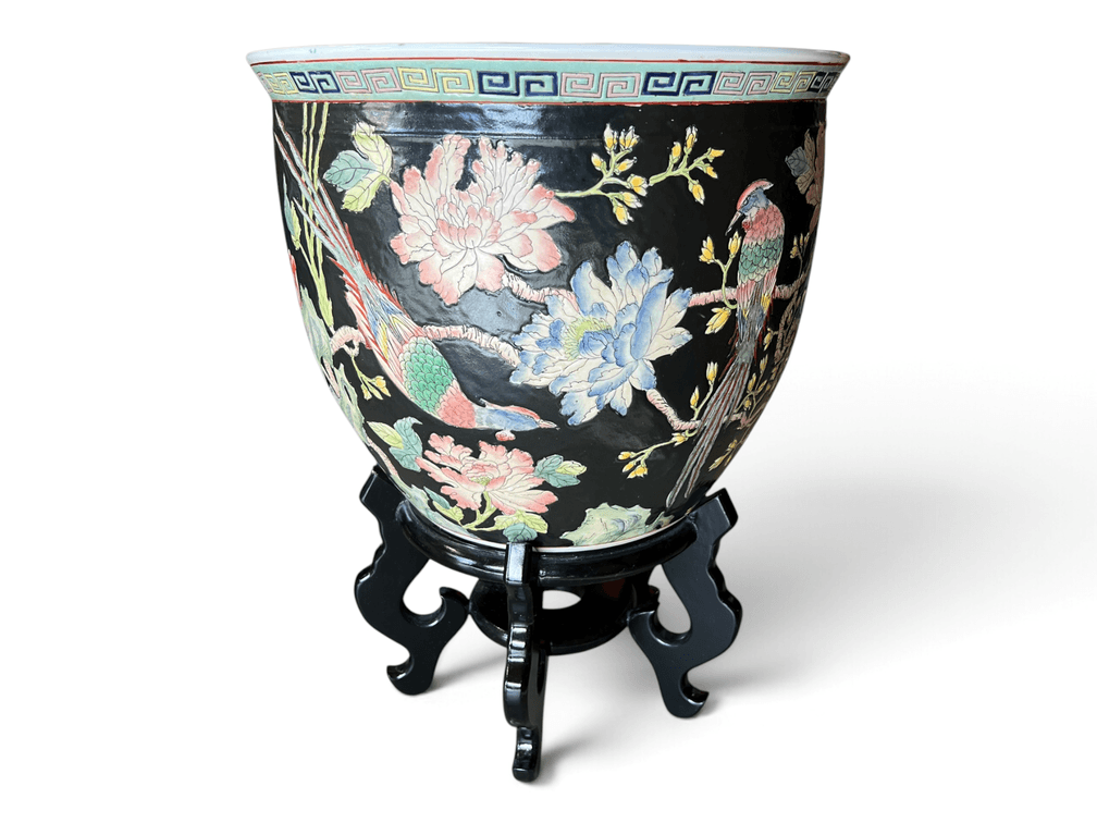 Chinese style ceramic large jardinière with stand