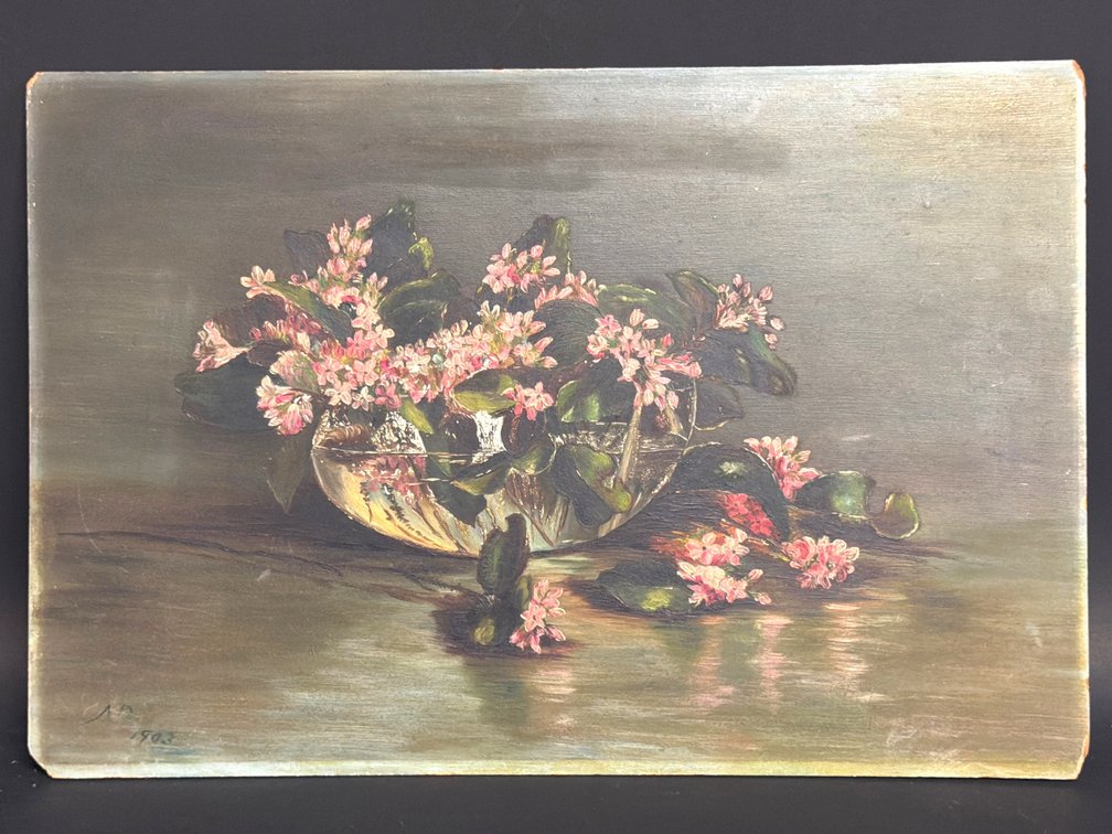 Signed still life on board