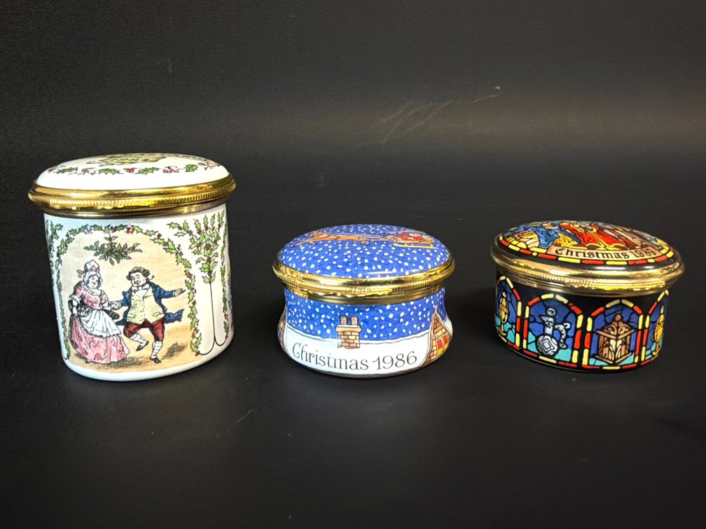 Halcyon Christmas enamel boxes