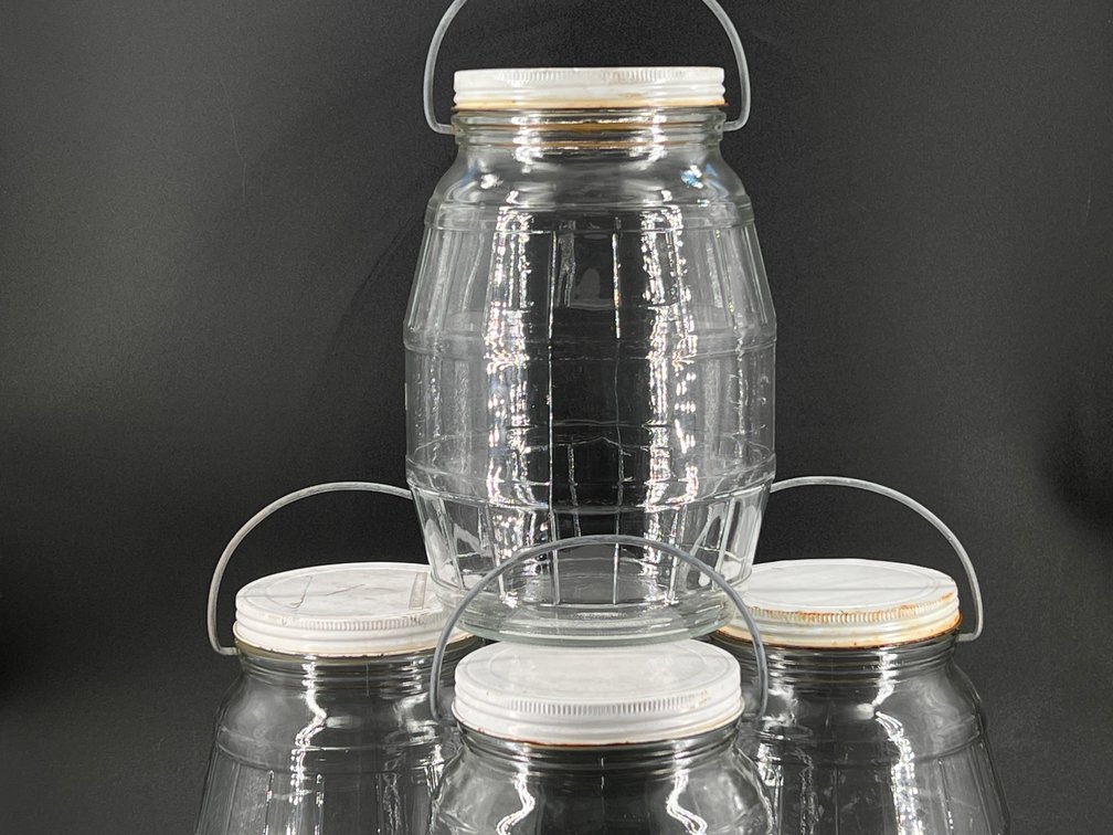 Set of 4 large vintage storage jars with lids and handles