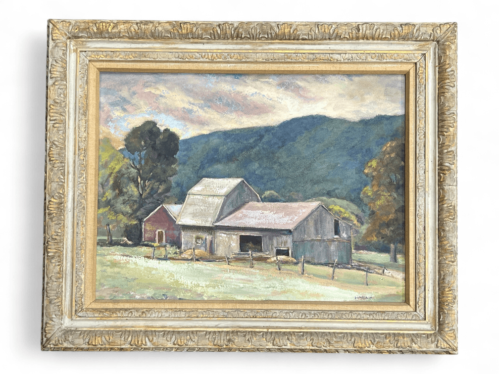 Oil on board of Vermont barn signed Hanan