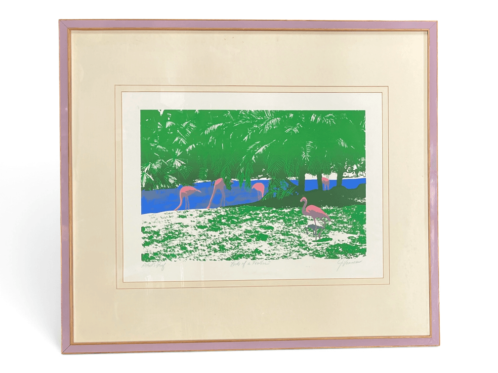 Colored artist proof entitled "Birds of a feather" by J. Vanneau (?)