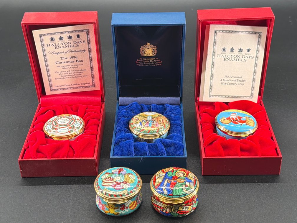 Halcyon Christmas enamel boxes